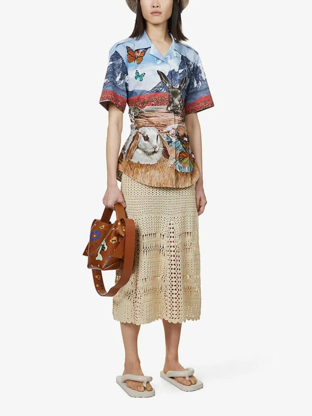 ACNE STUDIOS Shoshana Graphic Print 100% Cotton Poplin Wrap Blouse, Size 34